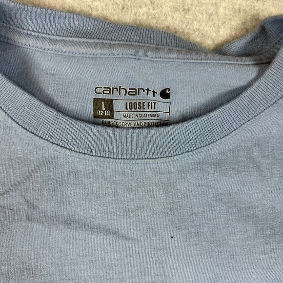 Carhartt Women's Loose Fit T Shirt Blue Pocket Tee Size L ** Cropped ** - Picture 3 of 8